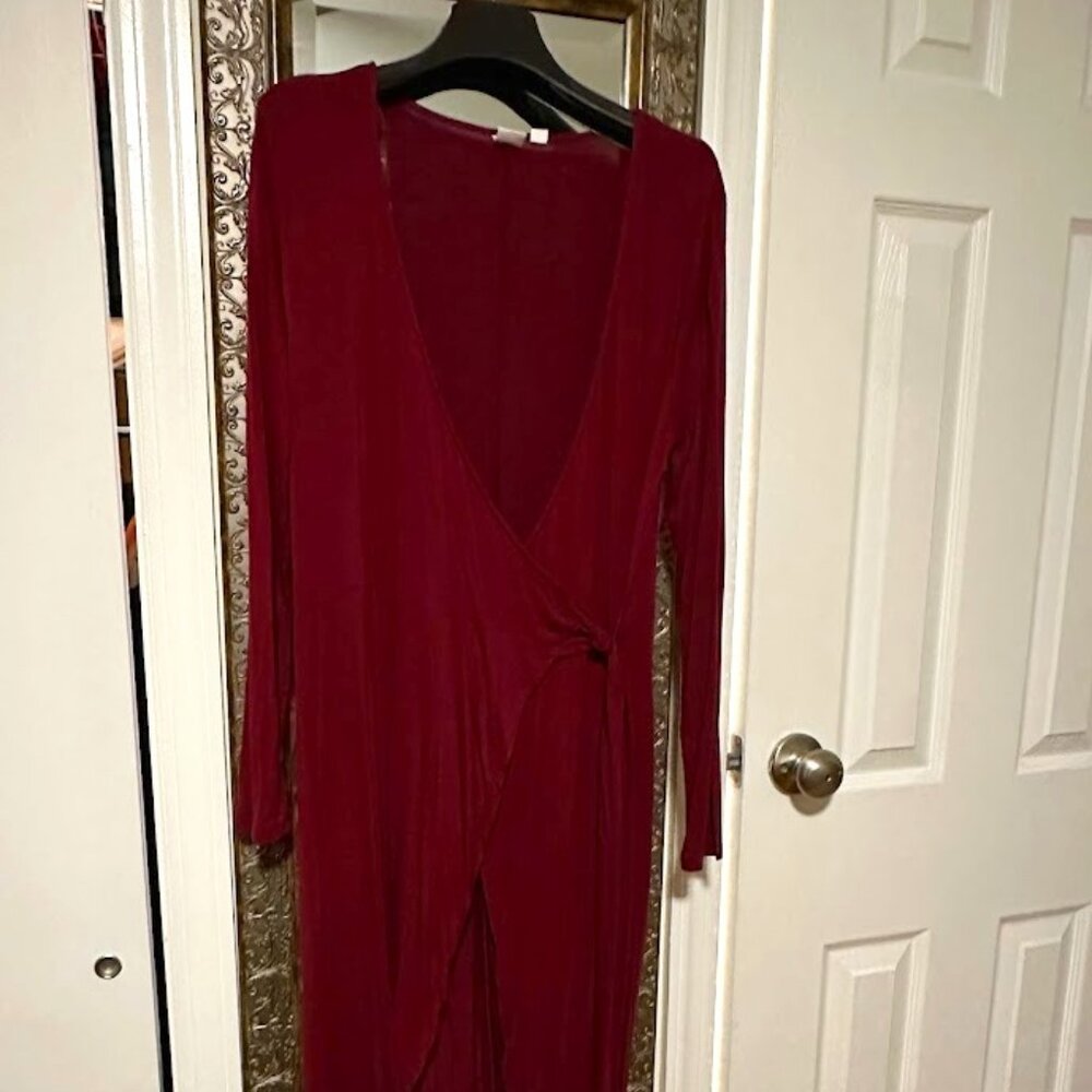 Gap - deep red long wrap dress, petite small, long sleeves